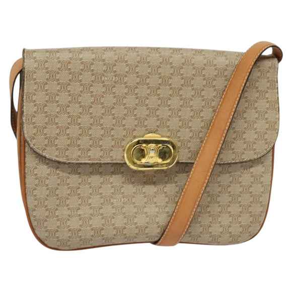 CELINE Macadam Canvas Shoulder Bag PVC Beige Gold Auth 131354