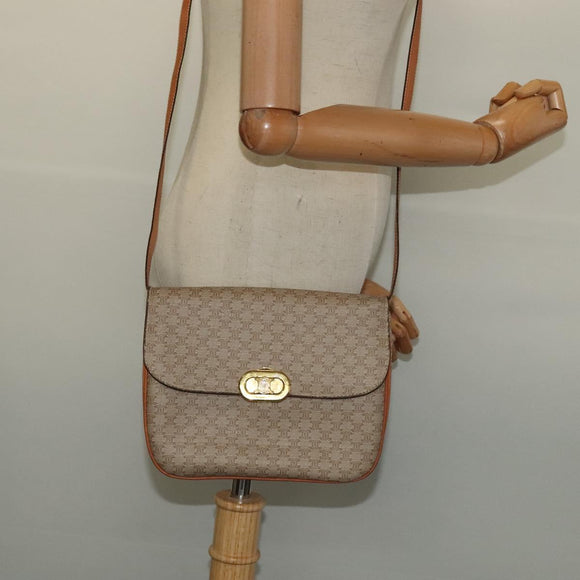 CELINE Macadam Canvas Shoulder Bag PVC Beige Gold Auth 131354