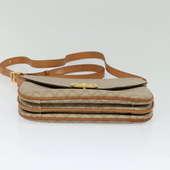 CELINE Macadam Canvas Shoulder Bag PVC Beige Gold Auth 131354