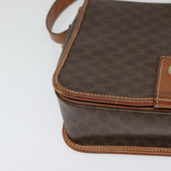 CELINE Macadam Canvas Shoulder Bag PVC Brown Gold Auth 131356
