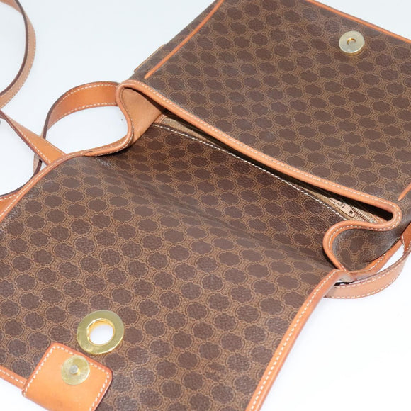 CELINE Macadam Canvas Shoulder Bag PVC Brown Gold Auth 131356