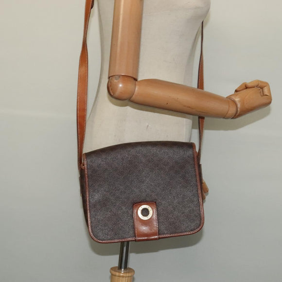 CELINE Macadam Canvas Shoulder Bag PVC Brown Gold Auth 131356