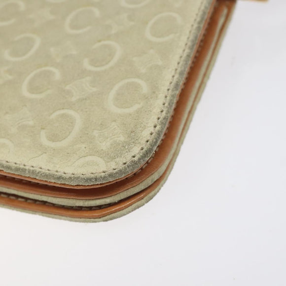 CELINE C Macadam Canvas Shoulder Bag Suede Cream Gold Auth 131357