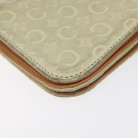 CELINE C Macadam Canvas Shoulder Bag Suede Cream Gold Auth 131357