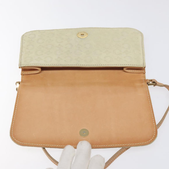 CELINE C Macadam Canvas Shoulder Bag Suede Cream Gold Auth 131357