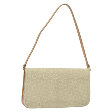 CELINE C Macadam Canvas Shoulder Bag Suede Cream Gold Auth 131357