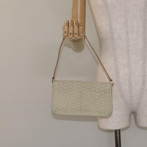 CELINE C Macadam Canvas Shoulder Bag Suede Cream Gold Auth 131357