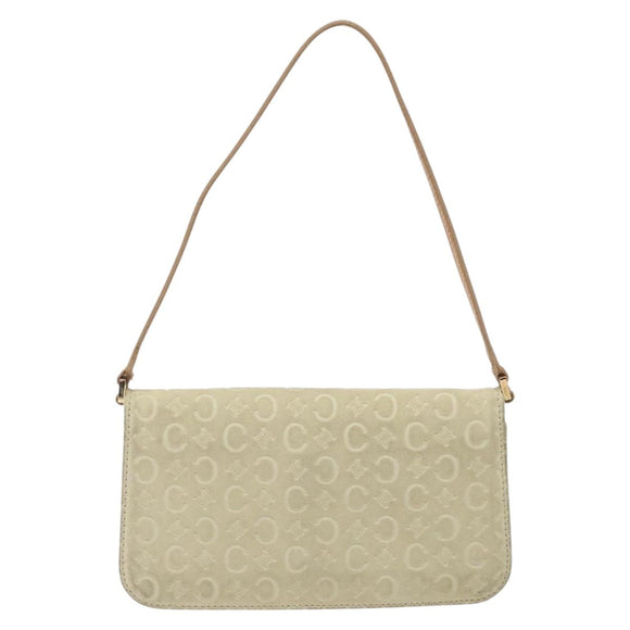 CELINE C Macadam Canvas Shoulder Bag Suede Cream Gold Auth 131357