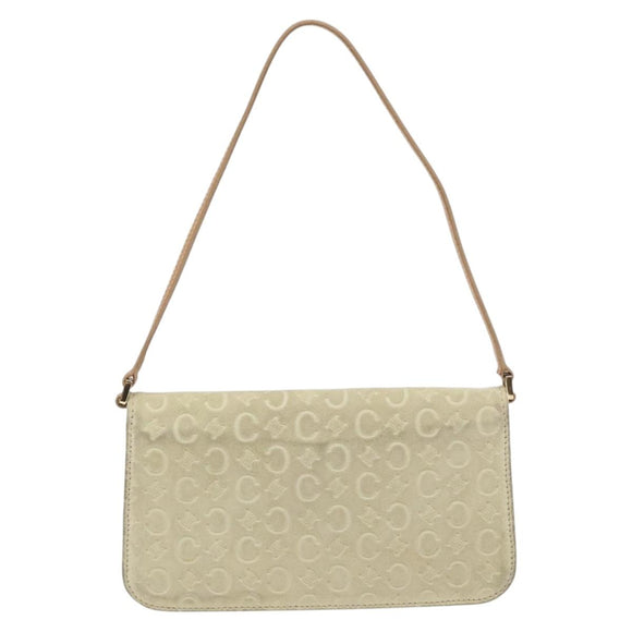 CELINE C Macadam Canvas Shoulder Bag Suede Cream Gold Auth 131357