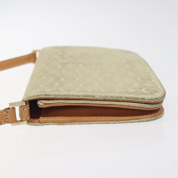 CELINE C Macadam Canvas Shoulder Bag Suede Cream Gold Auth 131357