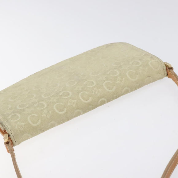 CELINE C Macadam Canvas Shoulder Bag Suede Cream Gold Auth 131357