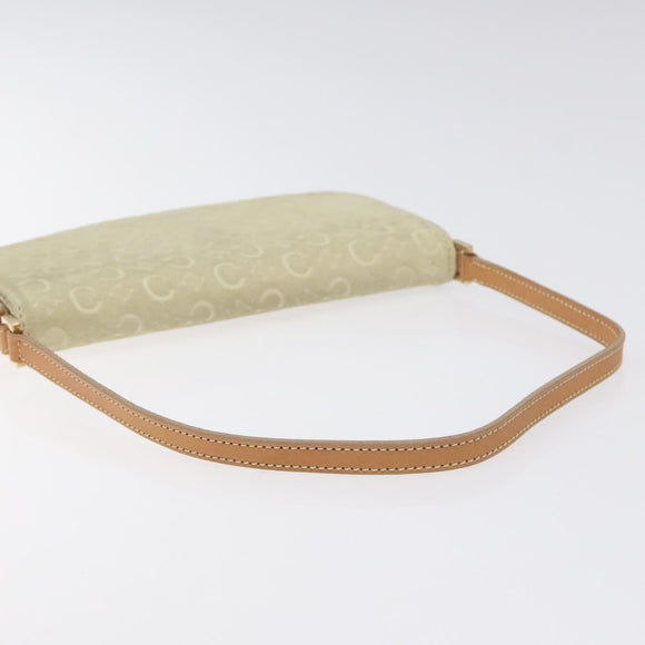 CELINE C Macadam Canvas Shoulder Bag Suede Cream Gold Auth 131357