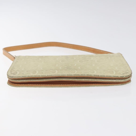 CELINE C Macadam Canvas Shoulder Bag Suede Cream Gold Auth 131357