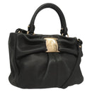 Salvatore Ferragamo Vala Hand Bag Leather 2way Black Gold Auth 131359-1