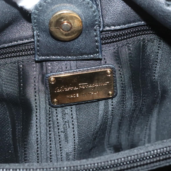Salvatore Ferragamo Vala Hand Bag Leather 2way Black Gold Auth 131359