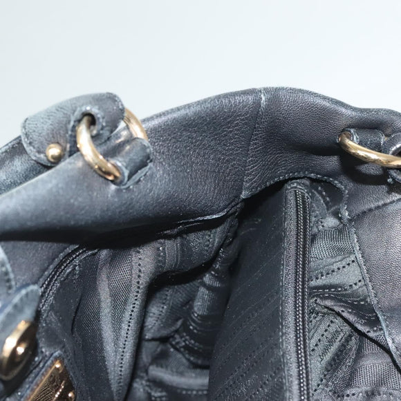 Salvatore Ferragamo Vala Hand Bag Leather 2way Black Gold Auth 131359