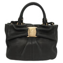Salvatore Ferragamo Vala Hand Bag Leather 2way Black Gold Auth 131359-13