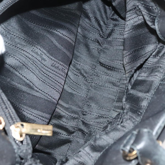 Salvatore Ferragamo Vala Hand Bag Leather 2way Black Gold Auth 131359