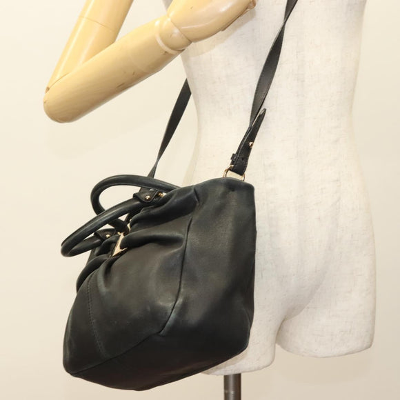 Salvatore Ferragamo Vala Hand Bag Leather 2way Black Gold Auth 131359