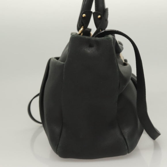 Salvatore Ferragamo Vala Hand Bag Leather 2way Black Gold Auth 131359