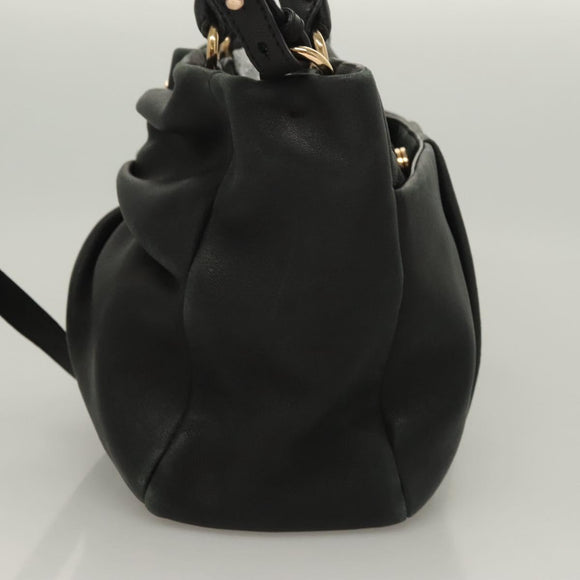 Salvatore Ferragamo Vala Hand Bag Leather 2way Black Gold Auth 131359