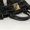 Salvatore Ferragamo Vala Hand Bag Leather 2way Black Gold Auth 131359-6