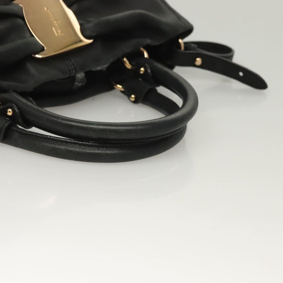 Salvatore Ferragamo Vala Hand Bag Leather 2way Black Gold Auth 131359