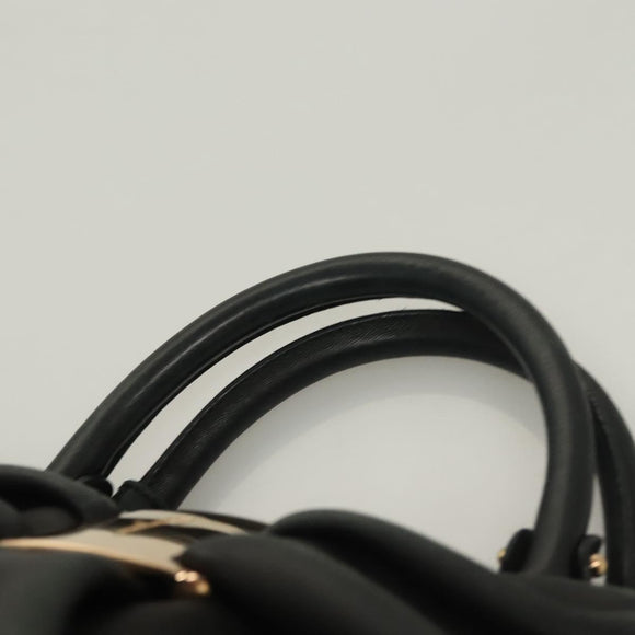 Salvatore Ferragamo Vala Hand Bag Leather 2way Black Gold Auth 131359