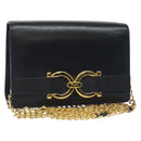 Salvatore Ferragamo Gancini Chain Shoulder Bag Leather Navy Gold Auth 131360-1