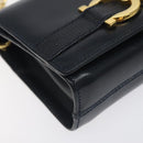 Salvatore Ferragamo Gancini Chain Shoulder Bag Leather Navy Gold Auth 131360-8