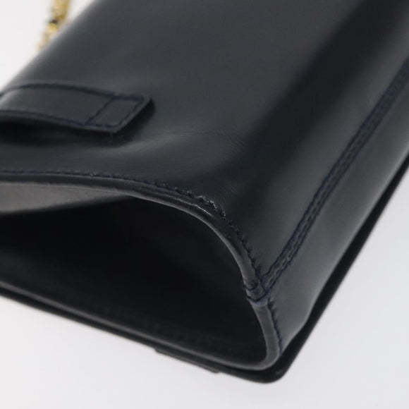 Salvatore Ferragamo Gancini Chain Shoulder Bag Leather Navy Gold Auth 131360