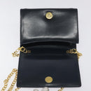Salvatore Ferragamo Gancini Chain Shoulder Bag Leather Navy Gold Auth 131360-9