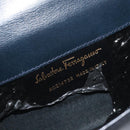 Salvatore Ferragamo Gancini Chain Shoulder Bag Leather Navy Gold Auth 131360-12