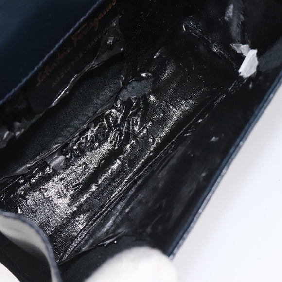 Salvatore Ferragamo Gancini Chain Shoulder Bag Leather Navy Gold Auth 131360