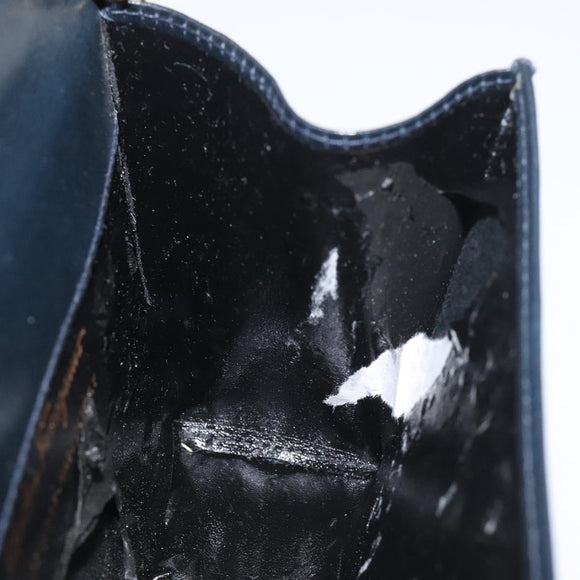 Salvatore Ferragamo Gancini Chain Shoulder Bag Leather Navy Gold Auth 131360