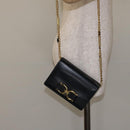 Salvatore Ferragamo Gancini Chain Shoulder Bag Leather Navy Gold Auth 131360-19