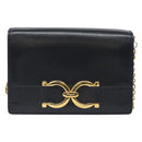 Salvatore Ferragamo Gancini Chain Shoulder Bag Leather Navy Gold Auth 131360-13