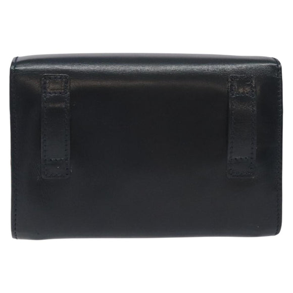 Salvatore Ferragamo Gancini Chain Shoulder Bag Leather Navy Gold Auth 131360