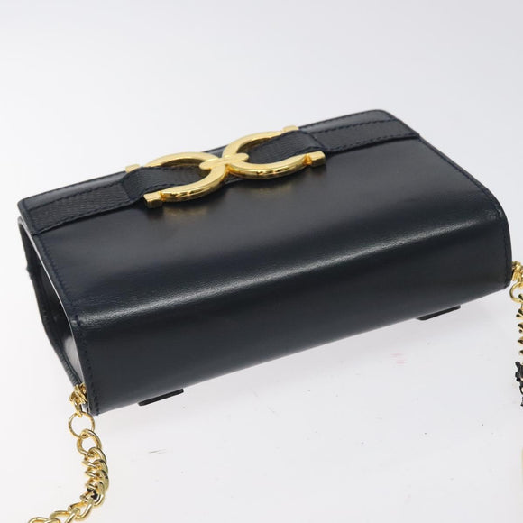 Salvatore Ferragamo Gancini Chain Shoulder Bag Leather Navy Gold Auth 131360