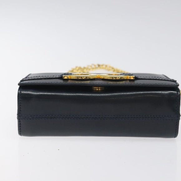 Salvatore Ferragamo Gancini Chain Shoulder Bag Leather Navy Gold Auth 131360