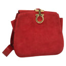 Salvatore Ferragamo Gancini Shoulder Bag Suede Red Gold Auth 131361-1
