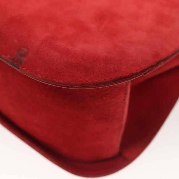 Salvatore Ferragamo Gancini Shoulder Bag Suede Red Gold Auth 131361