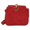 Salvatore Ferragamo Gancini Shoulder Bag Suede Red Gold Auth 131361-13
