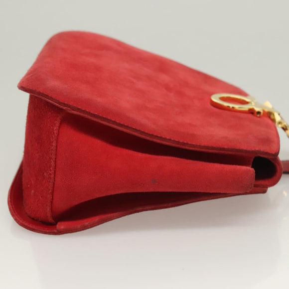 Salvatore Ferragamo Gancini Shoulder Bag Suede Red Gold Auth 131361