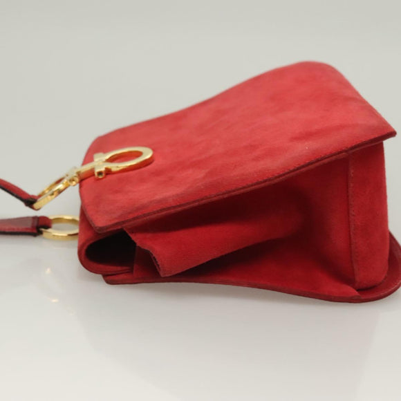 Salvatore Ferragamo Gancini Shoulder Bag Suede Red Gold Auth 131361