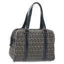 FENDI Zucchino Canvas Hand Bag Navy Silver Auth 131365-1