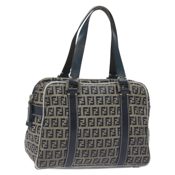 FENDI Zucchino Canvas Hand Bag Navy Silver Auth 131365