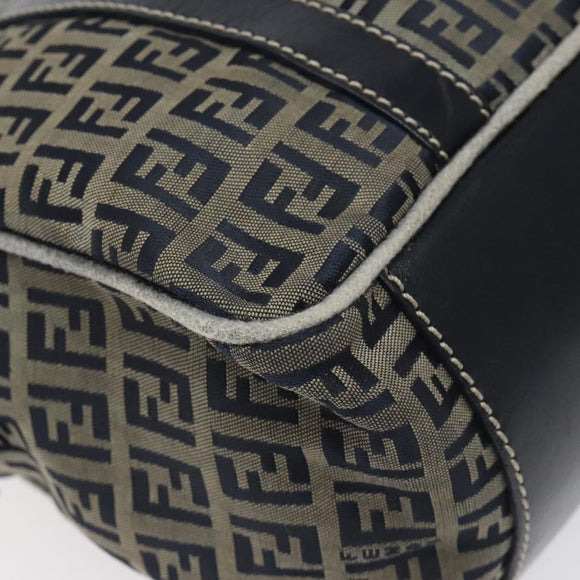 FENDI Zucchino Canvas Hand Bag Navy Silver Auth 131365