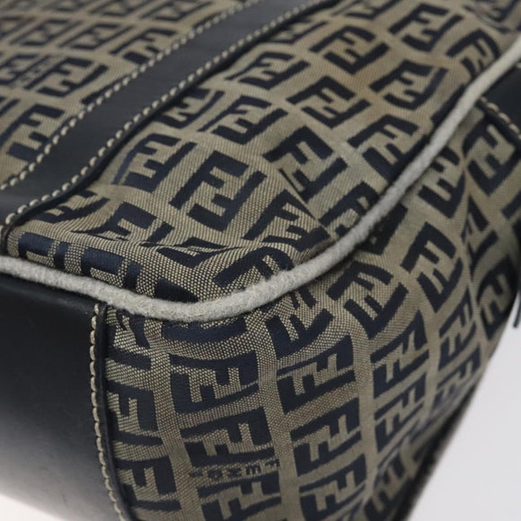 FENDI Zucchino Canvas Hand Bag Navy Silver Auth 131365