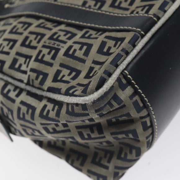 FENDI Zucchino Canvas Hand Bag Navy Silver Auth 131365